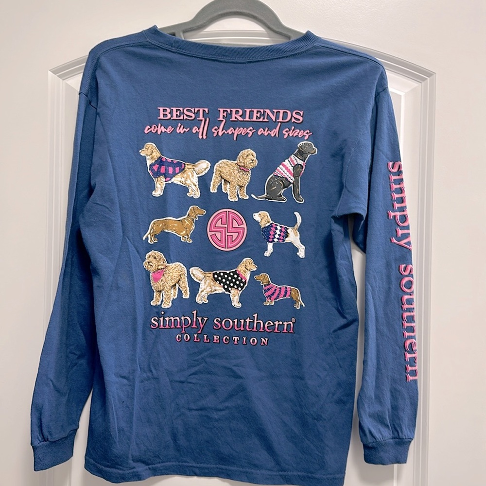 Simply Southern Blue Long Sleeve Tee with Dog Print